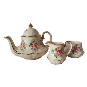 Vintage Sadler Floral Porcelain Teapot And Cream & Sugar Set  Made In England